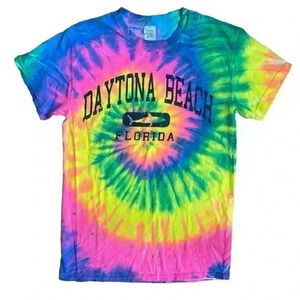 Daytona Beach Florida Tie Dye T Shirt Top Blue Pink Yellow Green Small Tee